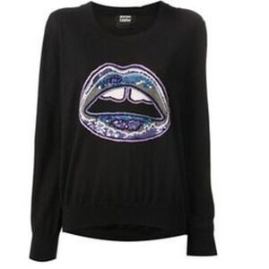 Markus Lupfer Merino Wool Sequin-Embellished Lip Sweater Black Women's Size S